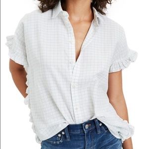 Madewell Windowpane Check Ruffle Shirt XS White